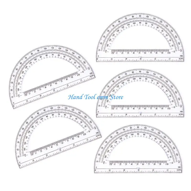 H37F Set of 5 Clear Protractor 180 Degrees Protractors 6Inch Protractors for Drafting