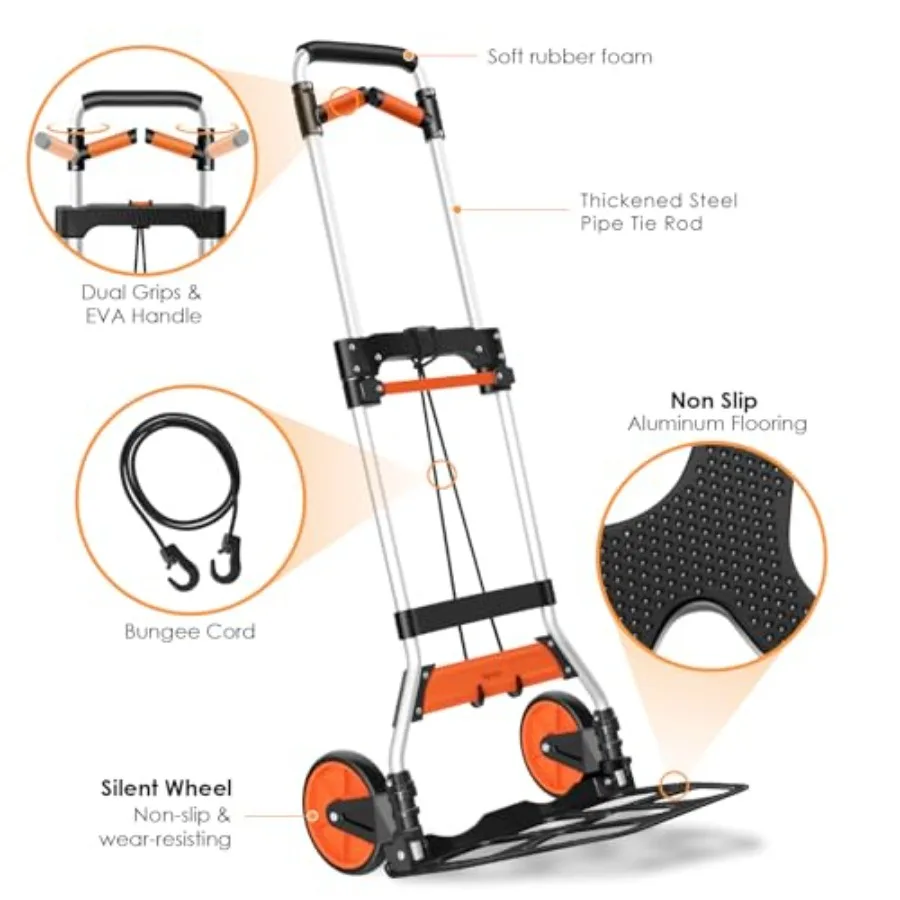 Aluminum Folding Hand Truck 309 lb Capacity with Swivel Handle and 7 Inch Wheels for Moving Warehousing Shopping Heavy Duty Uti view 3