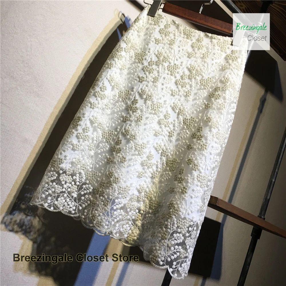

French fashion printed gauze lace overskirt bag hip skirt female summer new temperament long high waist one-step A-word skirt.