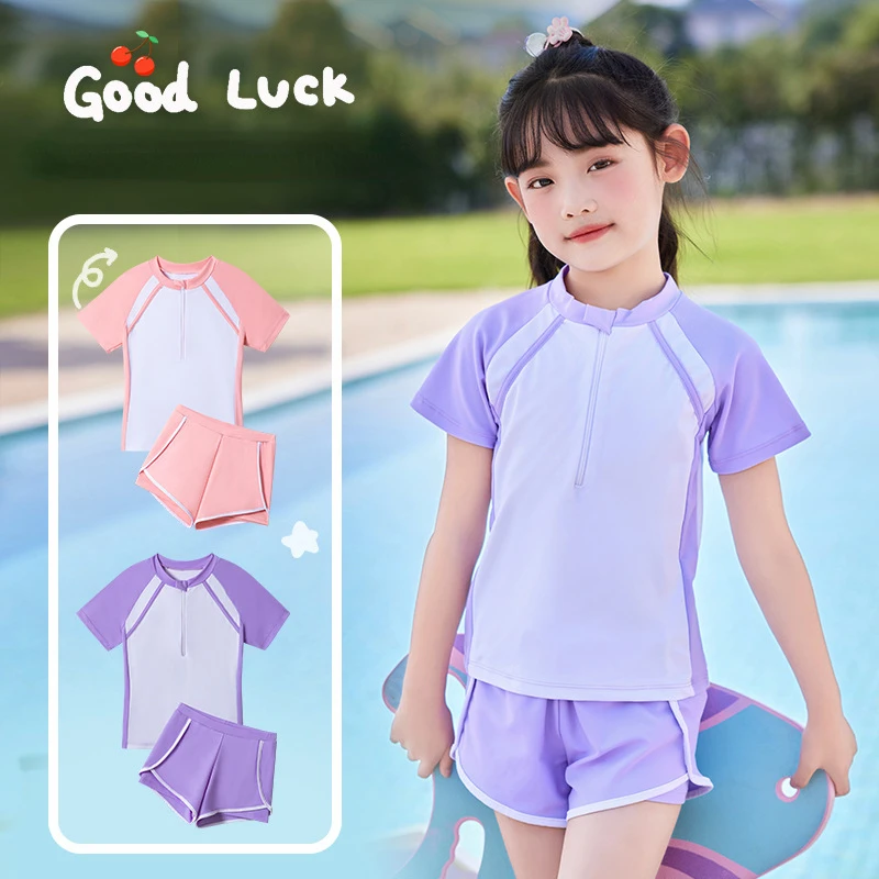 Short Sleeve Swimsuit for girls, top quality, two pieces, beach clothes, for teenage girls, summer, 2024