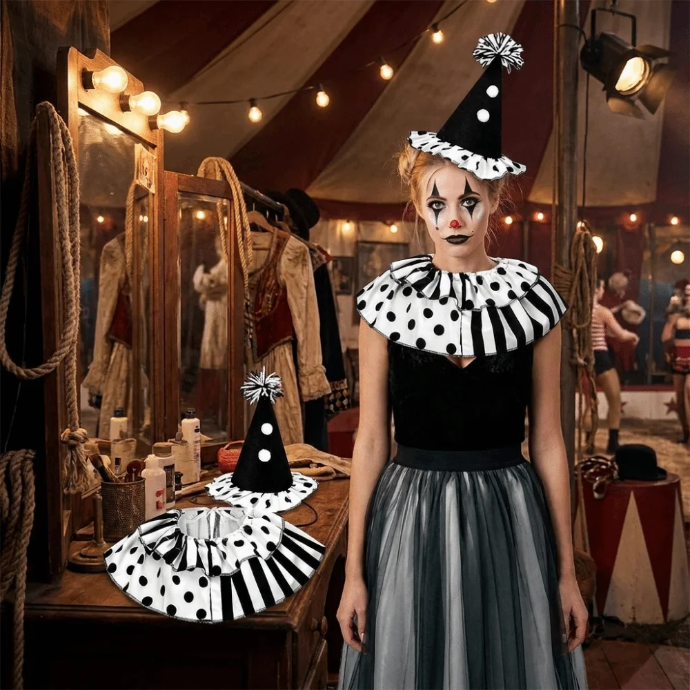 2Pcs Light Weight Clown Headband Bow Tie Cape Set Fake Collar Cloak Role Play Costume Set Adjustable Headpiece