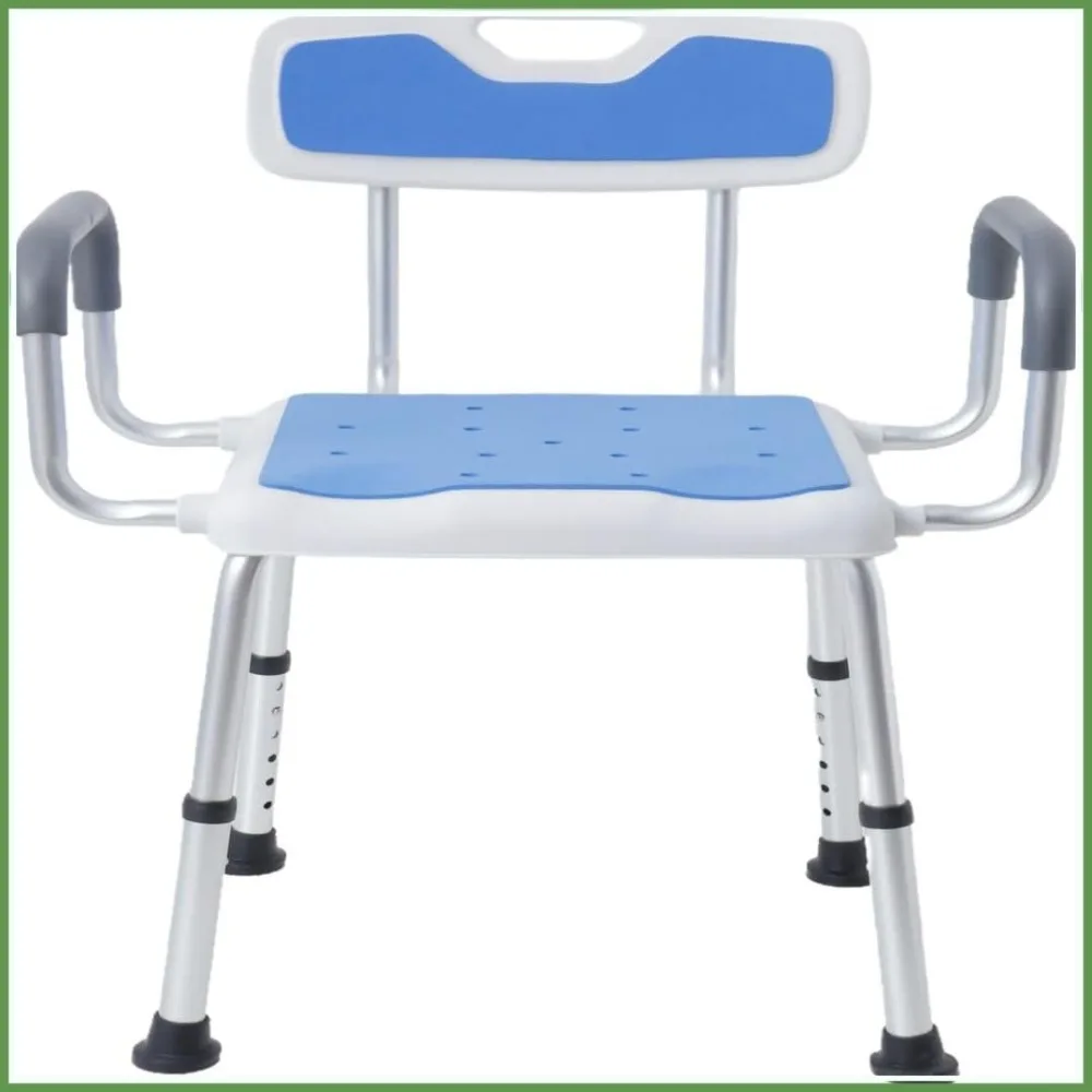 

Extra Wide Shower Chair with Back and Arms, 330 lbs Capacity, Anti-Slip, Height Adjustable for Seniors