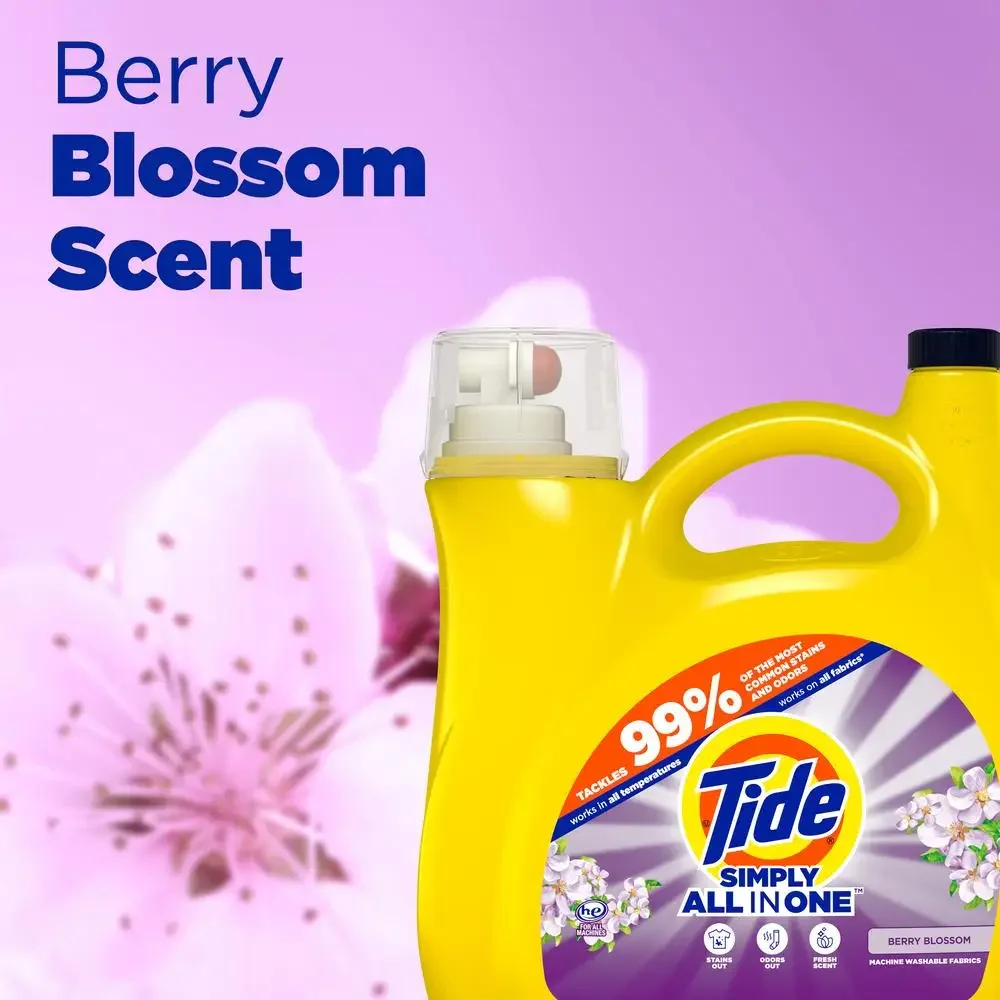 Berry Blossom Laundry Detergent Powerful Stain Remover Fresh Scent HE and Standard Machine Compatible 117 fl oz 89 loads