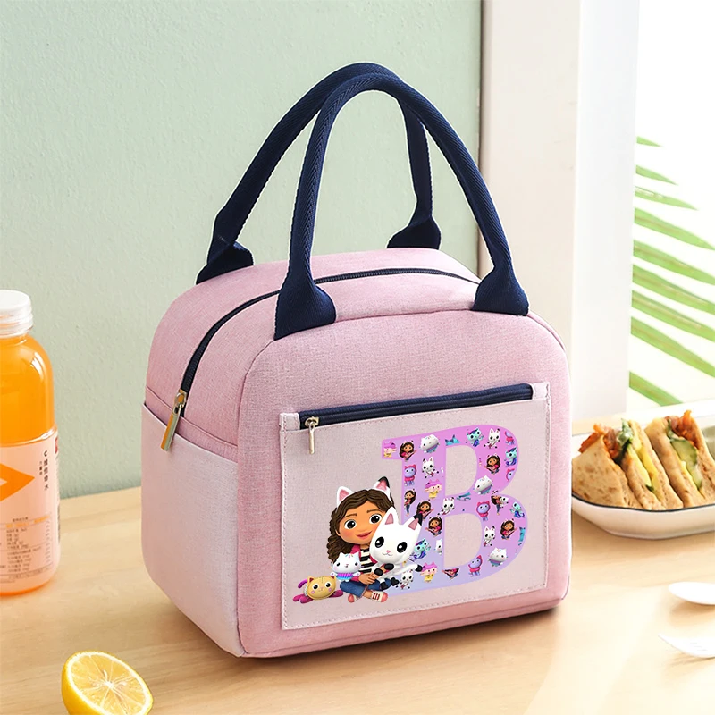 Gabby Dollhouses Girls Child Lunch Pack Cartoon Letter Insulated Bags Lunch Boxes Thickened Watertight Handbag Anime Kids Gifts