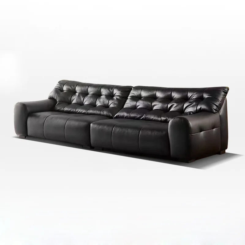 

Customizable Modern First Layer Cowhide Straight Row Black New Sofa
