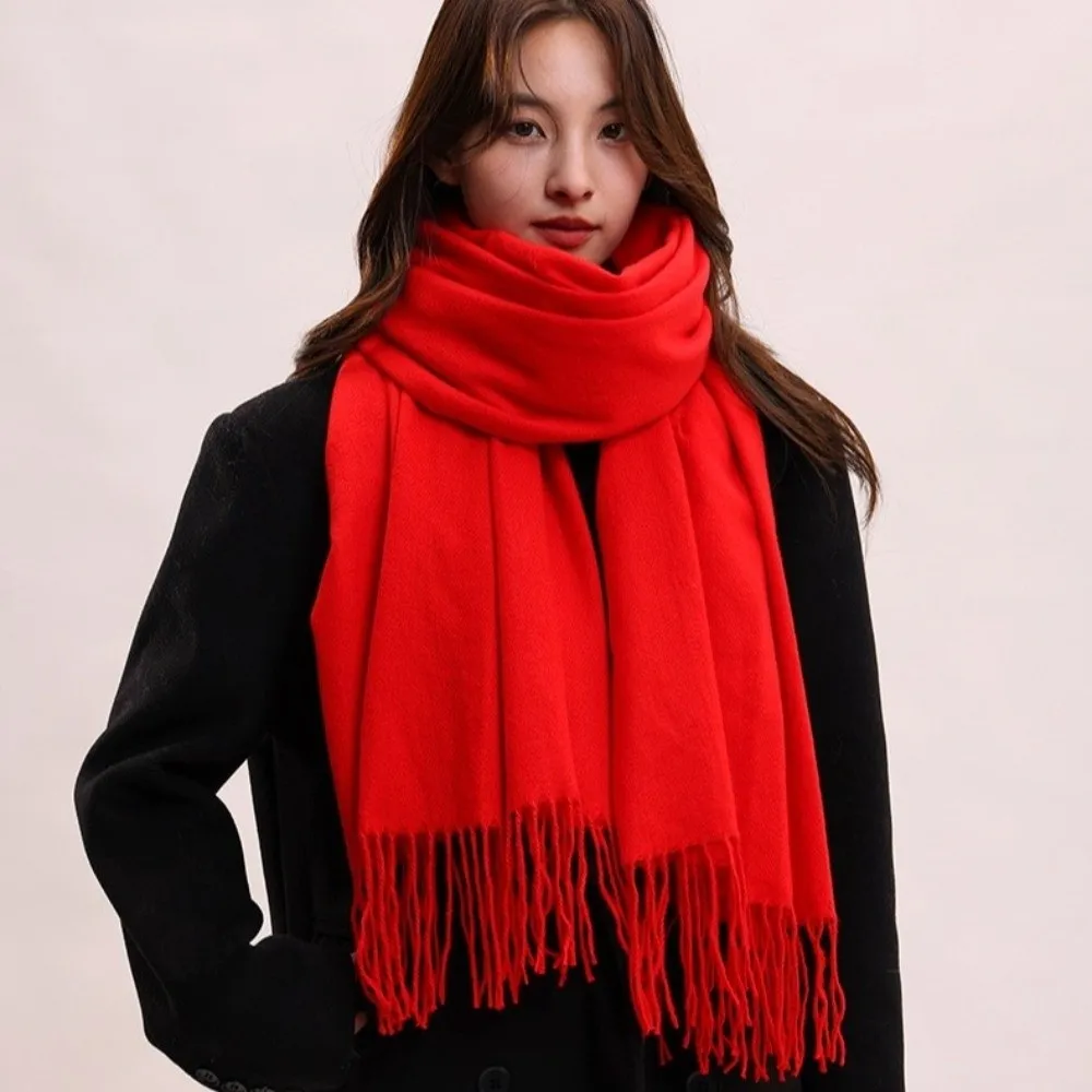 

Simple Tassel Imitation Cashmere Scarf Thickened Windproof Long Wool Scarf Warm Soft Women Shawl Women/Male