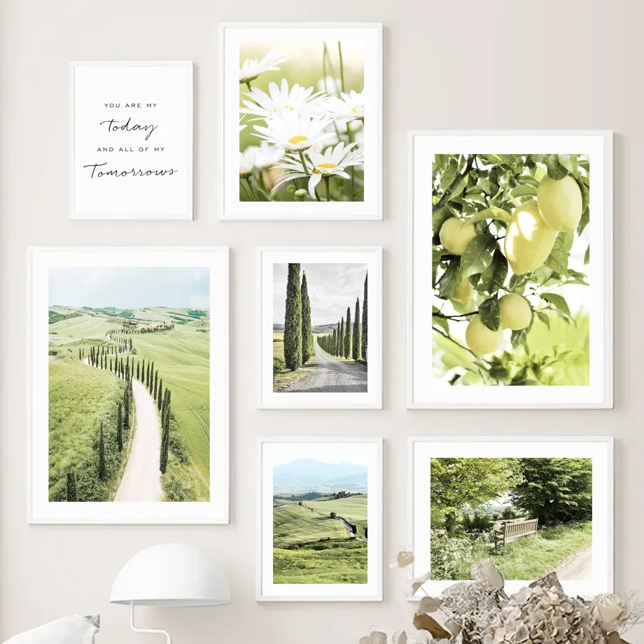 

Lemon Daisy Mountain Cypress Tree Alley Summer Wall Art Canvas Painting Nordic Posters And Prints Decor Pictures For Living Room