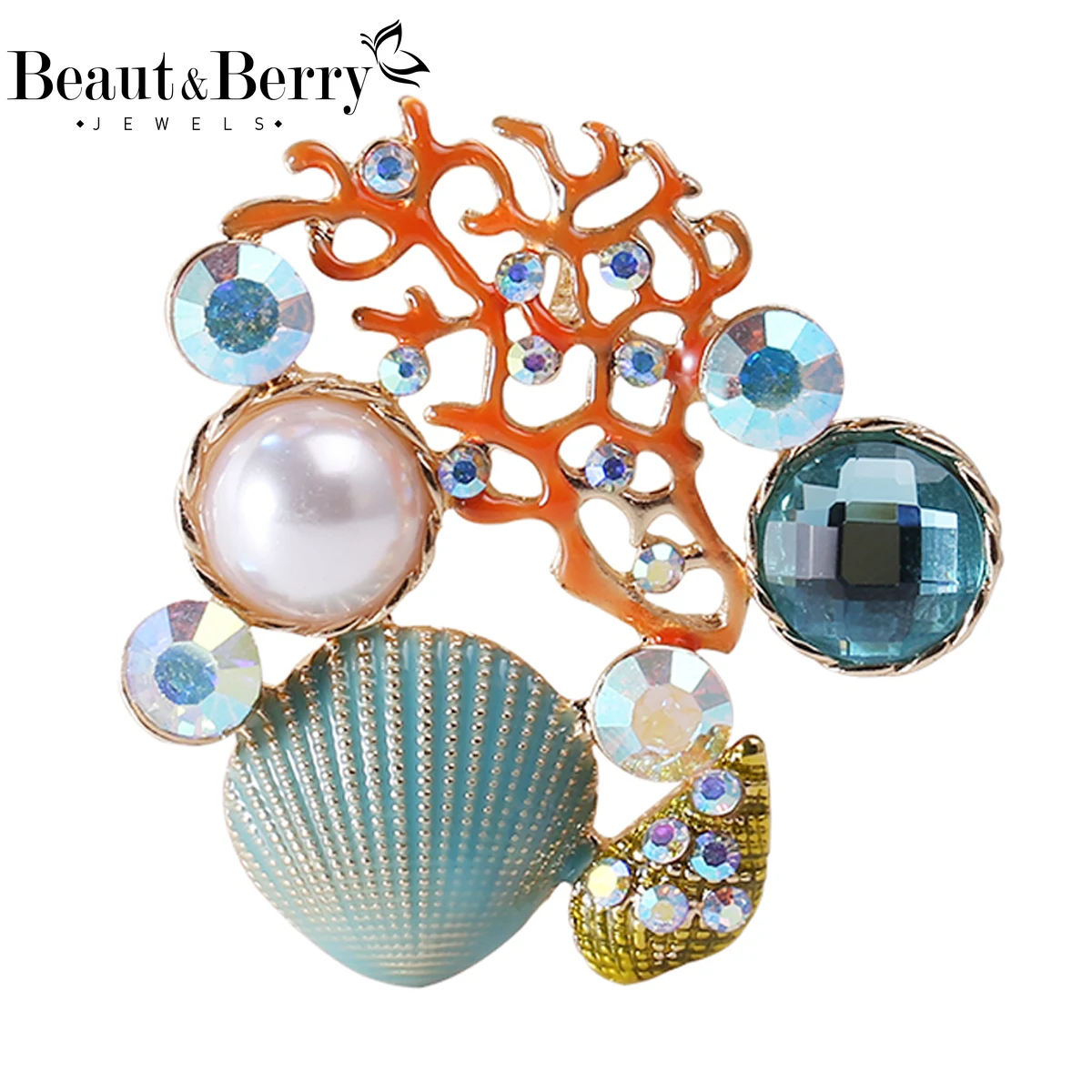 

Beaut&Berry Luxury Rhinestone Shell Brooches for Women Unisex Marine Life Pins Casual Party Jewelry Accessories Gifts Decoration