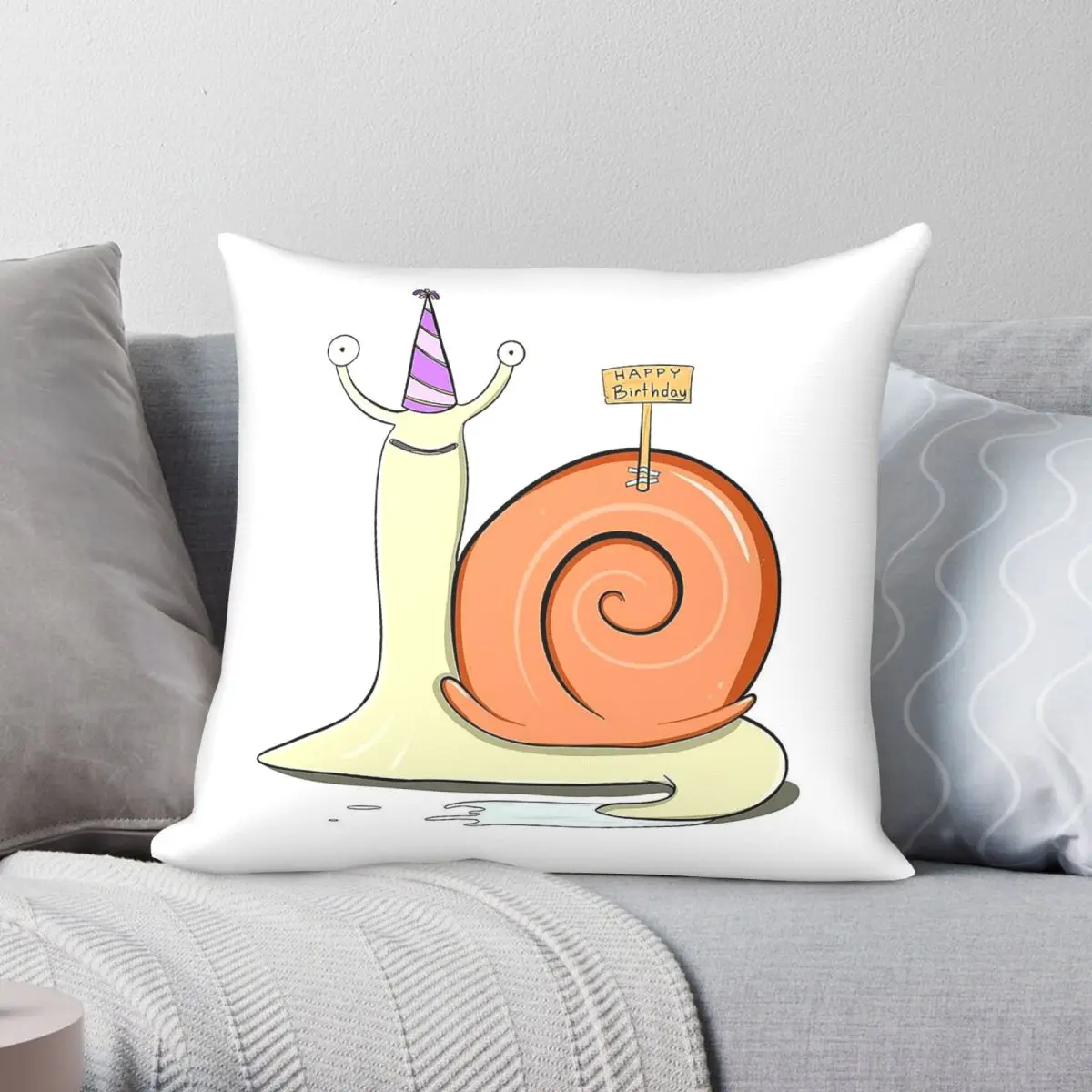 Happy Birthday From Simon The Snail Square Pillowcase Polyester Linen Velvet Printed Zip Decorative Pillow Case Car Cushion 18