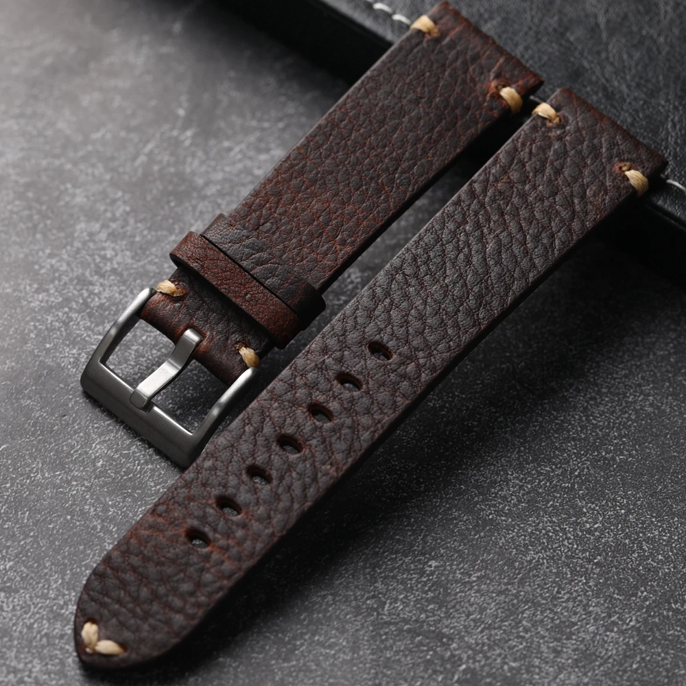 Handmade Head Cowhide Leather Strap, 18 19 20 21 22MM Aged Men\'s Vintage Italian Genuine Leather, Soft Bracelet