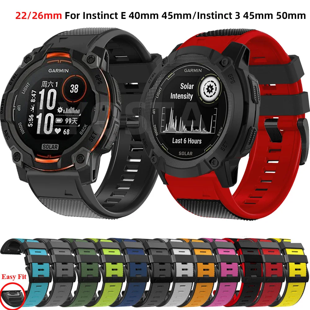 22mm 26mm Quickfit Watch Strap For Garmin Instinct 3 45mm 50mm Instinct2x Fenix E 8 47mm 51mm Silicone Wristband Bracelet Correa