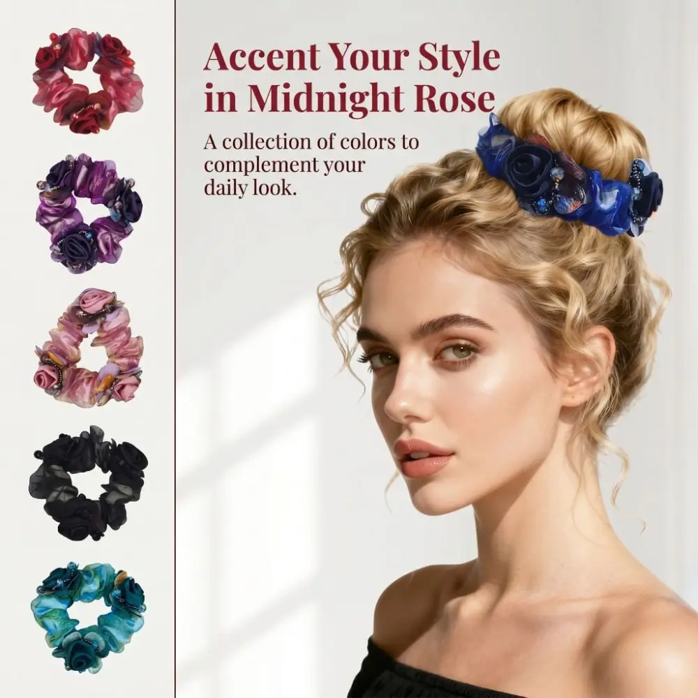 Elegant Lace Hair Scrunchies Floral Pattern 3 Flower Bun Rubber Bands Silk Yarn Comfortable Wear Large Intestine Hair Ring