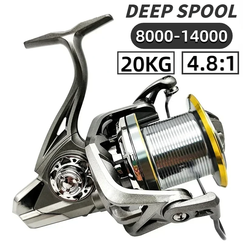 

8000 9000 10000 12000 14000 Metal Deep Spool 20KG Big Game 4.8:1 Baitcasting Fishing Reel for Carp Bass Fishing Accessories