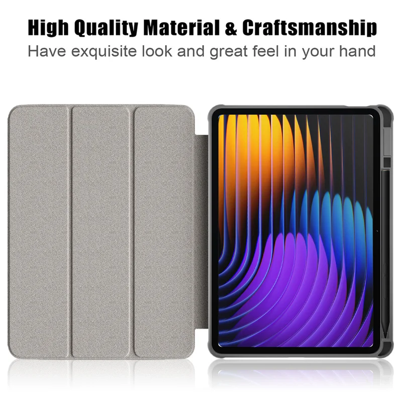 For Xiaomi Pad 7 Case With Pen Holder PU Leather Acrylic Back Fold Smart Cover For Xiaomi Pad 7 Mi Pad 7 Case 11.2 inch