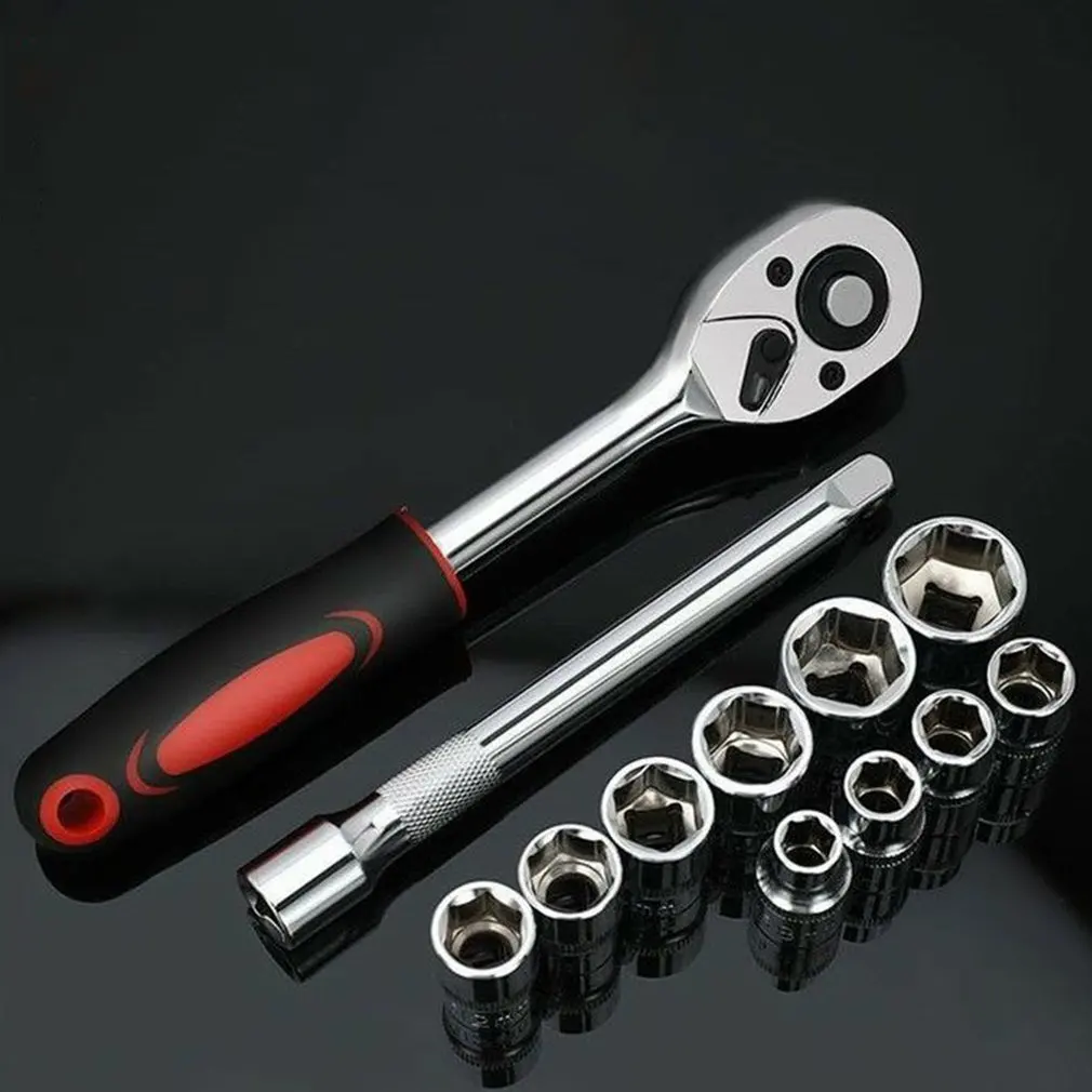 12pcs 1/4\'\' Ratchet Wrench Sleeve Kit Car Repair Tools Hand Tool Multiple Sockets Portable DIY Auto Repair Tools