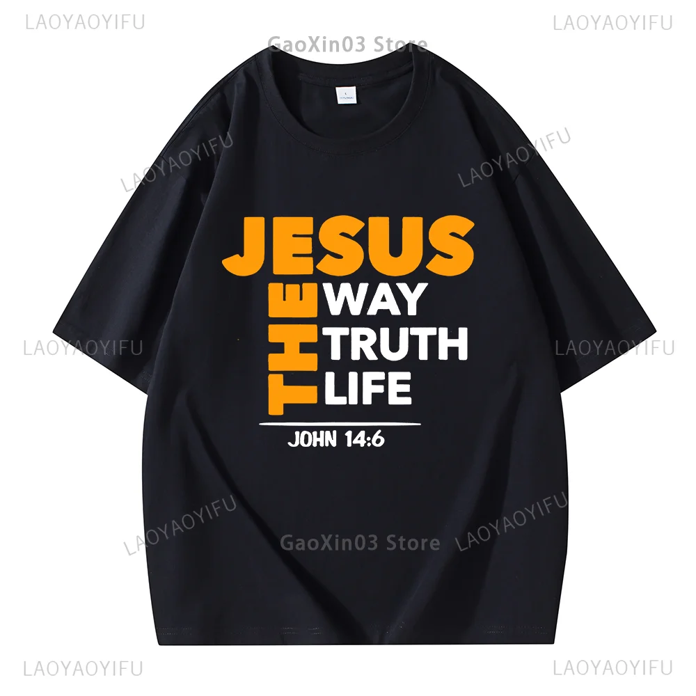 Funny T Shirt Women Men Clothes The Jesus The Way Truth Life Letters Print Tops Hipster Hip-hop Cotton Graphic Tee