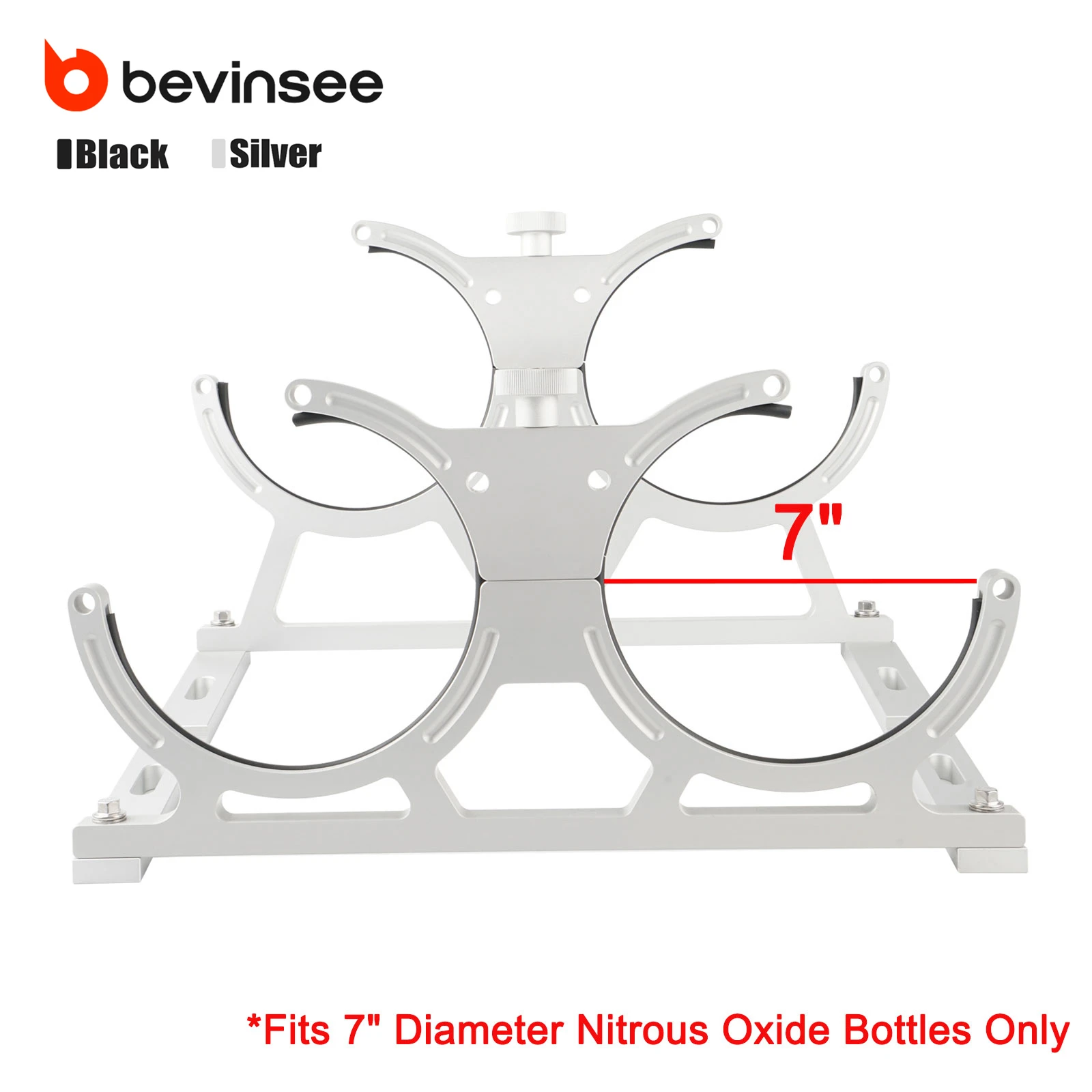 BEVINSEE Billet Aluminum Dual Nitrous Bottle Bracket, Hold Dual 10-15 Lb Bottles (Black/Silver)