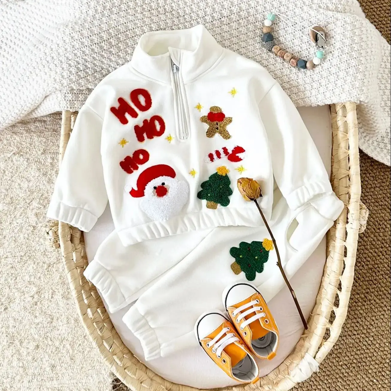 0-3Y Christmas Day Winter Newborn Baby Set Boys Clothes Zipper Santa Claus Embroidery Thick Top+Pants Warmth Infant Suit 2Pcs