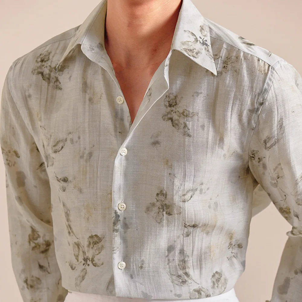 

Italian Windsor Collar Shirt Men's Summer Lightweight Breathable Floral Shirt Camisa Social Masculina Camisa Social Masculina