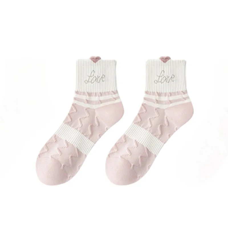 5 Pairs Women's Spring Autumn Cotton Mid-Calf Socks Thin Mesh Breathable Student White Socks Set Casual Ankle Sheer Socks Woman