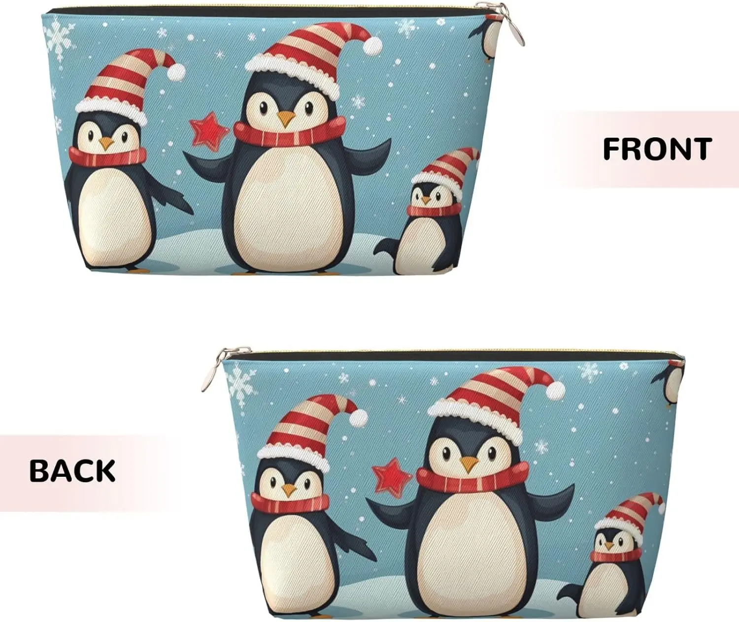 Christmas Penguins printed Leather Travel Toiletry Bag