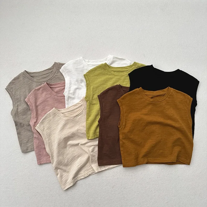 Children Sleeveless Vest Bamboo Cotton T-shirt for Kids Thin Boys Girls Undershirts Casual Toddler Tank Tops Baby Tees Clothing