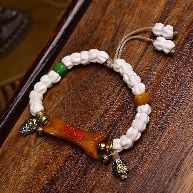 Backflow Bone Large Intestine Single Circle Turquoise Square Copper Clip Buddha Bead Bracelet