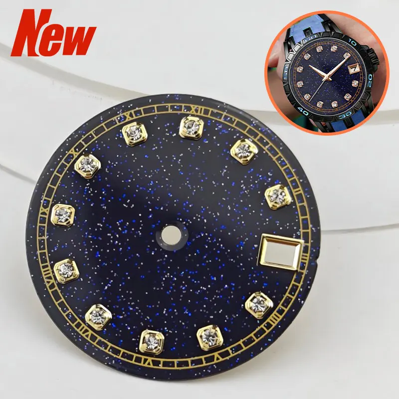 mostrador-de-relogio-esportivo-de-285mm-em-pedra-azul-natural-com-diamantes-adequado-para-movimento-automatico-nh35-pecas-de-modificacao-para-caixa-em-ouro-rose-e-prata-sem-logotipo