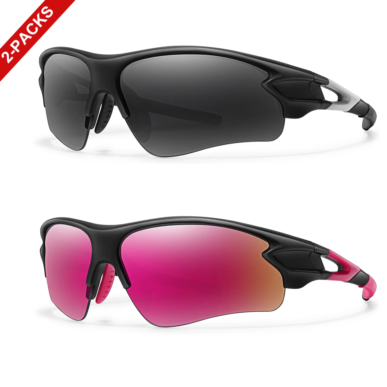 

2 упаковки UV400 спортивные солнцезащитные очки для мужчин и женщин, рыбалка, велоспорт, бег, вождение, модные очки, удобный носовой мост