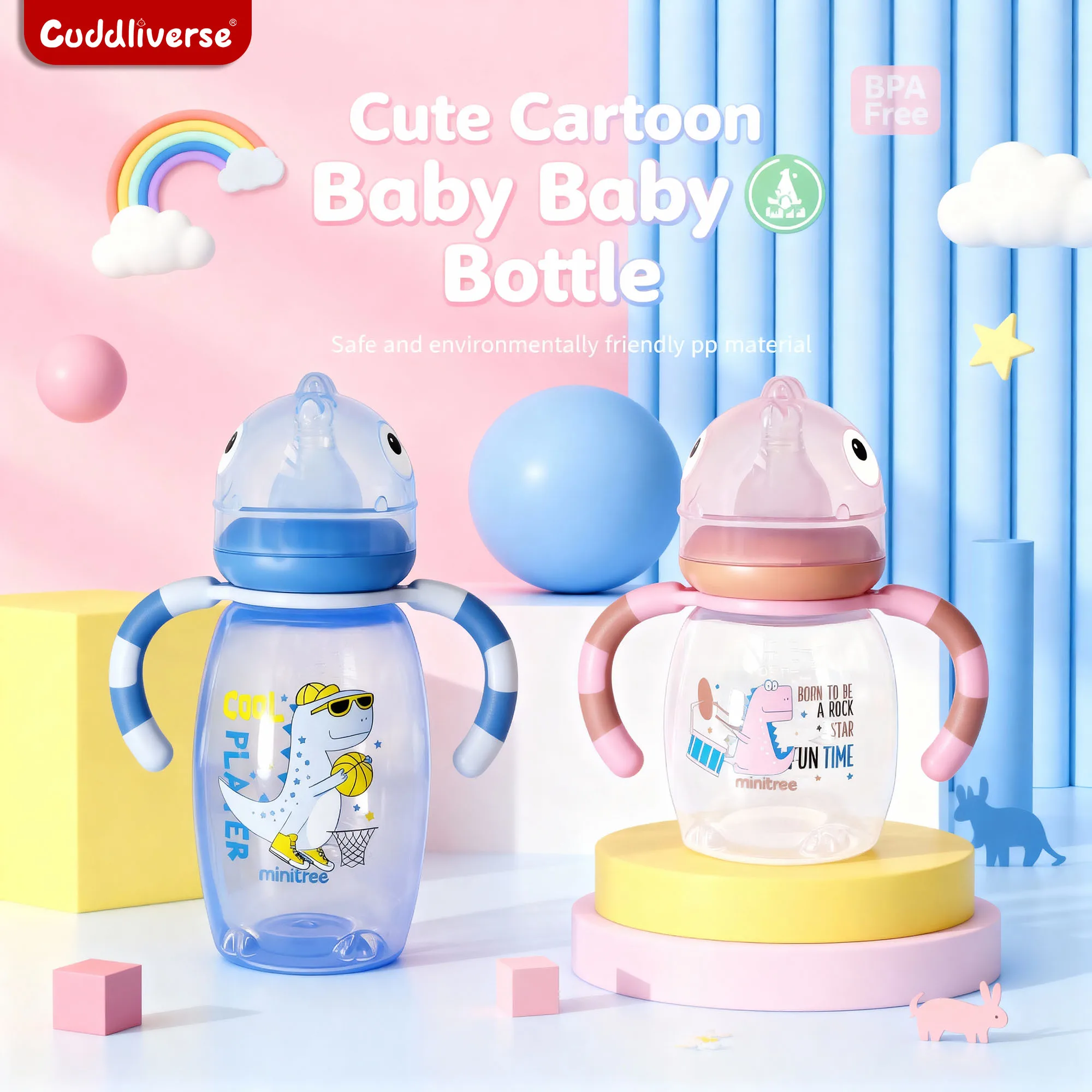 

270ml and 150ml baby drinking bottle, children's straws, dual-purpose baby bottles with handles,Christmas Presents