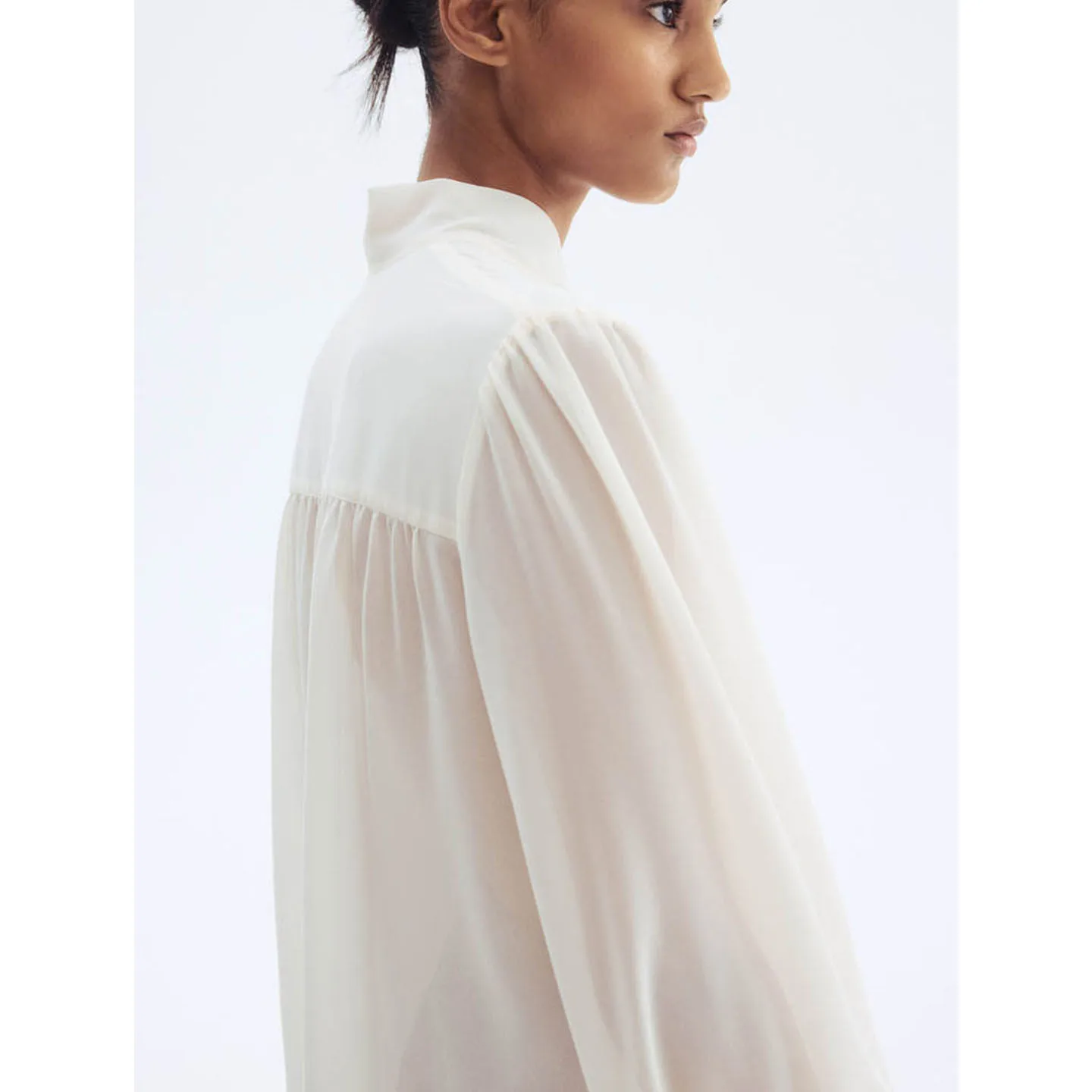 Outono novo feminino longo Sve Faion casual versátil gola com nó lanterna Sve chiffon top respiração amiga da pele...