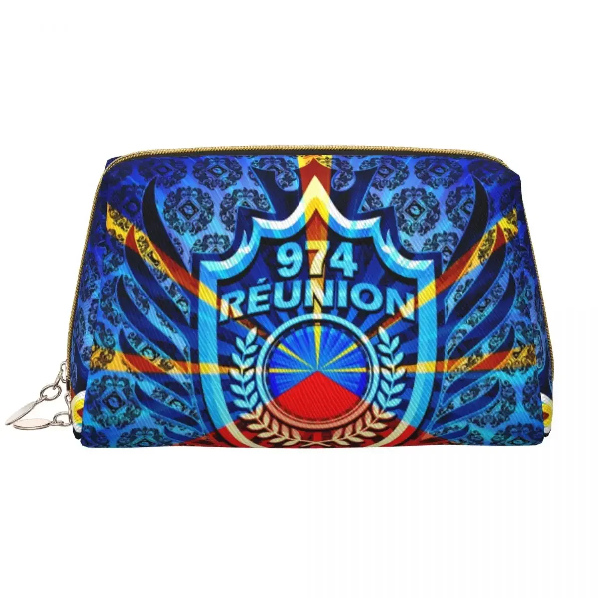 

Custom 974 Reunion Toiletry Bag Women Maveli Coat Of Arms Makeup Cosmetic Organizer Ladies Beauty Storage Dopp Kit Box