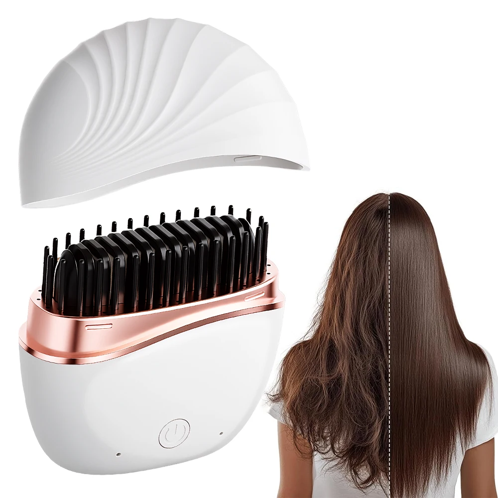 

Mini Rechargeable Hair Straightener Brush, Hair Styling Comb with 2 Adjustable Temps and 30s Fast Heating Portable for Travel