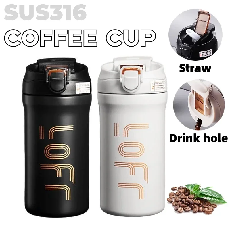 600ml/21OZ Thermal Coffee Mug with Straw Double Wall Insulated Sublimation Tumble Leakproof Water Thermos Portable Coffee Cup