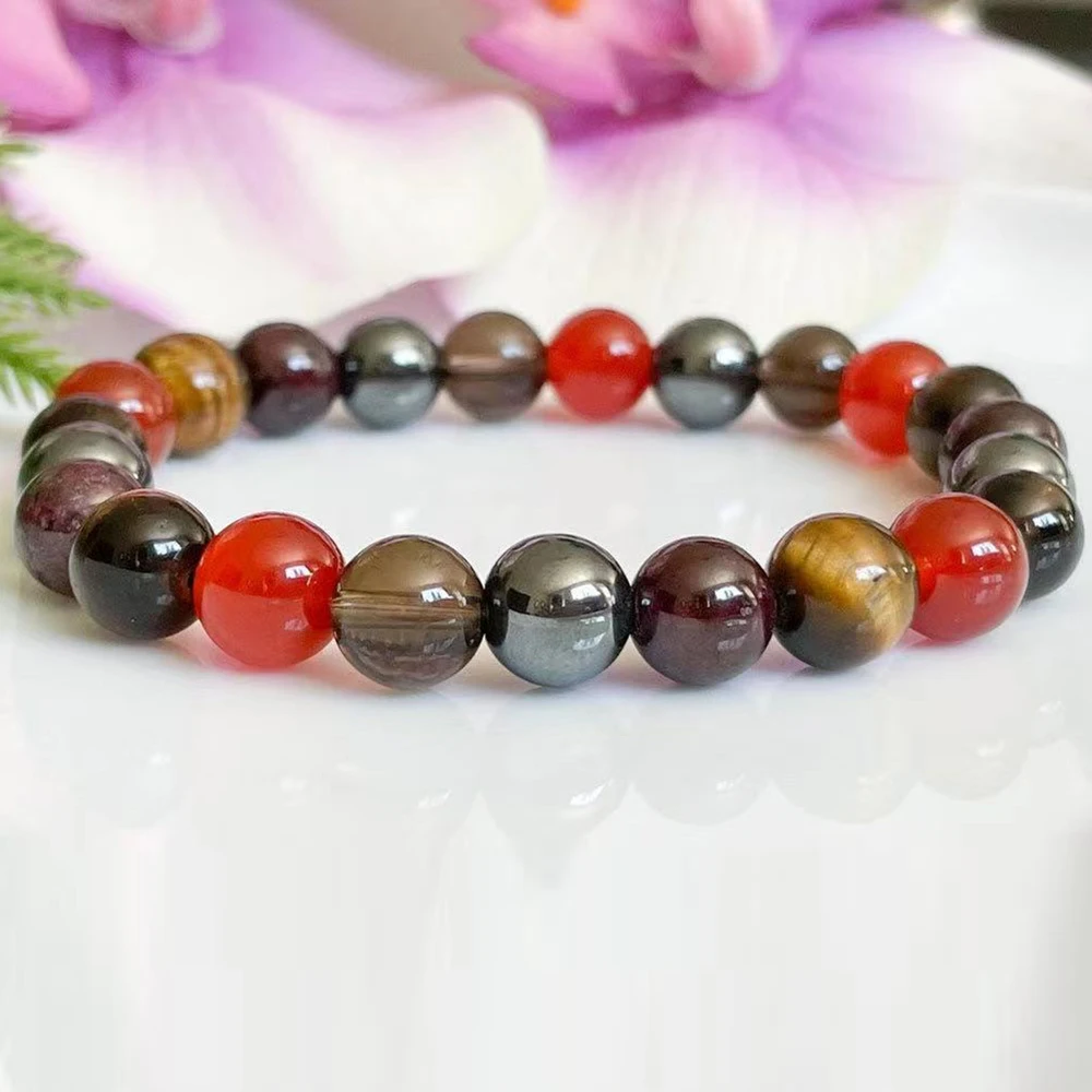 MG1540 Carnelian Tigers Eye Smoky Quartz Hematite Garnet Gemstone Bracelet Healing Crystals Beaded Yoga Mala Root Chakra