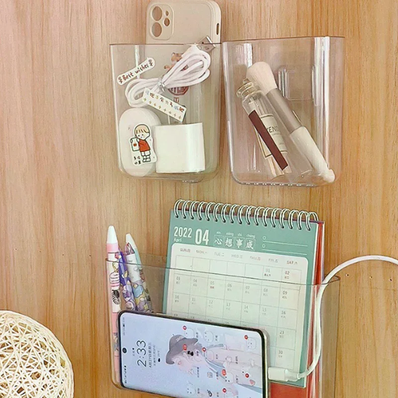 Box Wall Storage Box Wall-mounted No Punch Bedside Racks Cosmetic Hanging Wall Mounted Organizer Storage Transparent