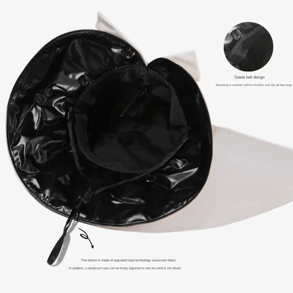 Chapéu de pescador com laço elegante, dobrável, proteção UV, verão, aba larga, estilo coreano, leve, praia, balde, viagem