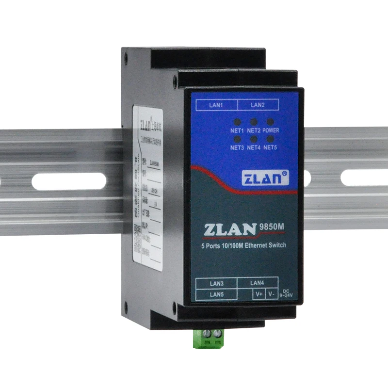 

ZLAN 5-Port Industrial Switch 100-Megabit Five-Port Ethernet Network Branch Shunt Hub Plug and Play Unmanaged-ZLAN9850M