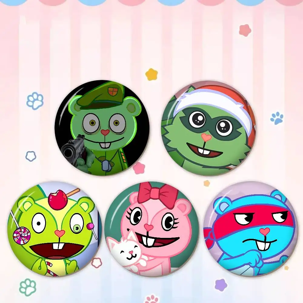 H-Happys-Tree-F-Friends Creative Tinplate Soft Button Pins Animal Icon Brooch Lapel Backpack Badge Accessories Pin