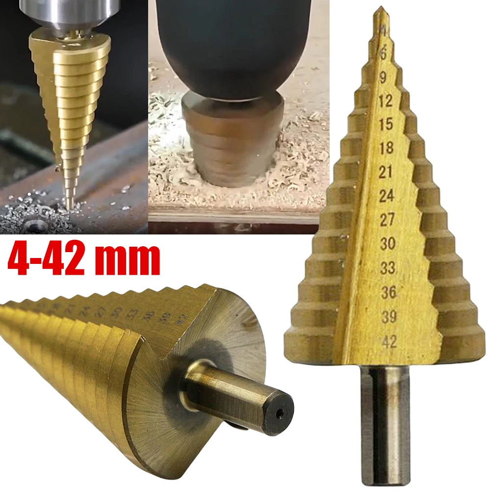 

1Pcs 4-42 Mm Titanium Coated Step Drill Bit HSS Wood Metal High Speed Steel Hole Cutter Cone Drilling Tool Cone Drilling Tool