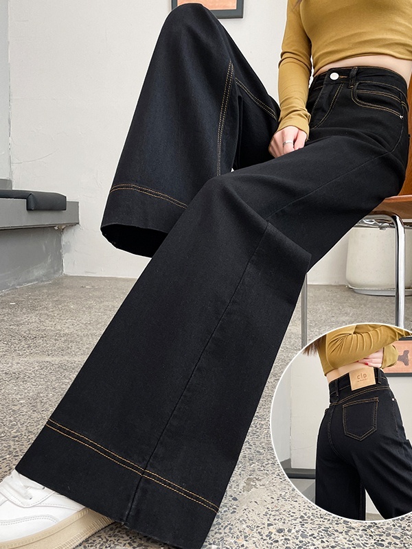Black High Waist Wide Leg Jeans Women's Loose Fit Floor Length Pants Straight Cut Casual Vintage Style Casual Loose Jeans