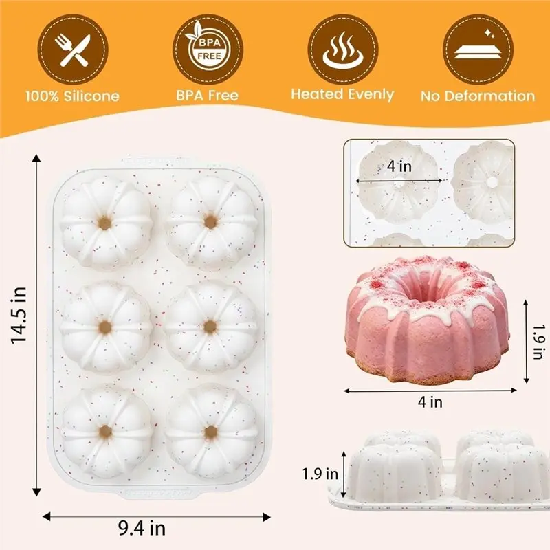 B97A-Jumbo Fluted Tube Pan- Metal Reinforced Frame& 2Pcs Silicone Nonstick Cake Molds For Chocoflan, Donuts, Cornbread