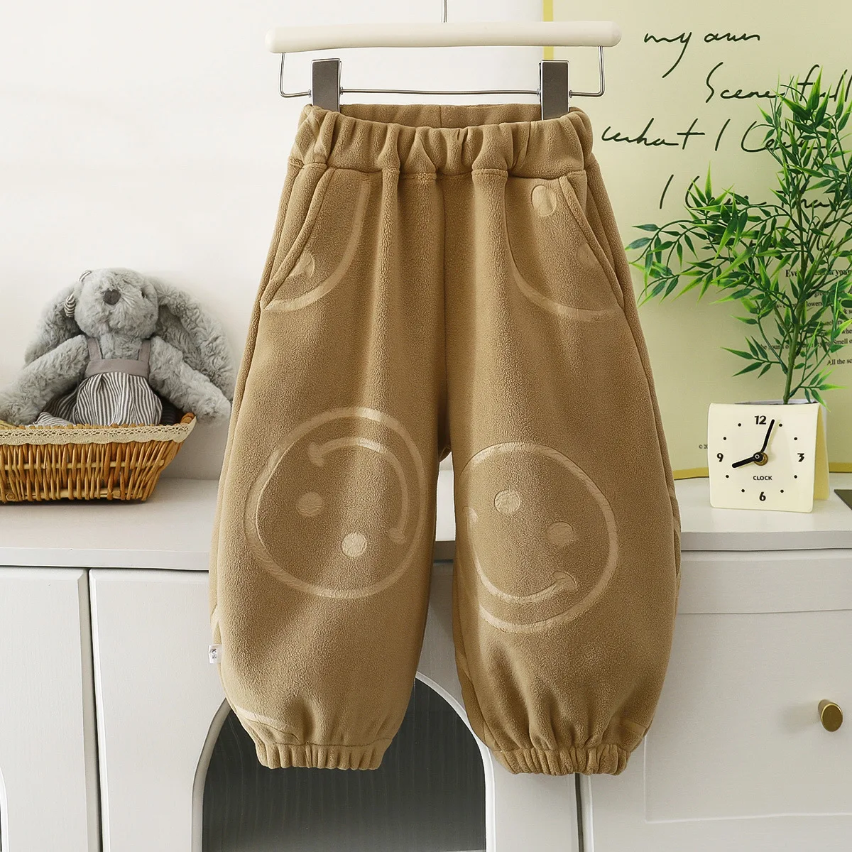 2026 New Winter Boys and girls cartoon bears inner fleece sweatpants Children thicken warm loose Trousers Size 80-150