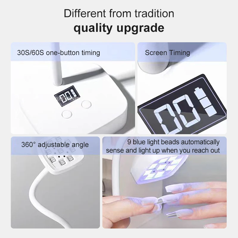 Mini LED UV-tafellamp Oplaadbare nagellamp 360° °   Buigbare gelnagelpolijstlamp Sneldrogende manicuresalon Draadloze nageldroger