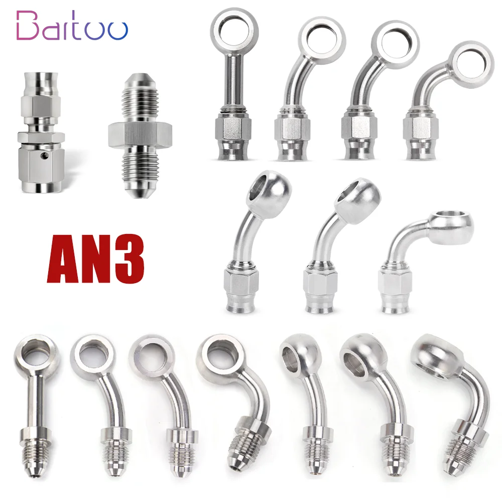 Stainless Steel AN3 Motorcycle Motor Bike Hydraulic Brake Oil Hose Line Banjo Fitting 10MM Straight/ 28/45/90° Brake Hose Ends