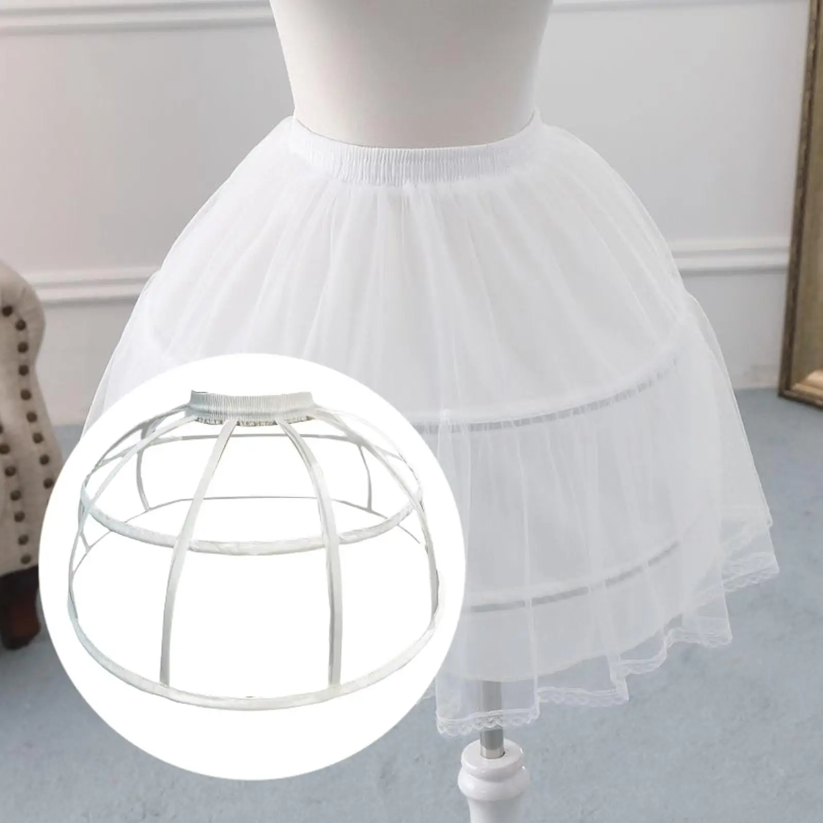 Women's Crinoline Underskirt Elastic Waist Half Slip Lolita Cage Skirt Petticoat image 4