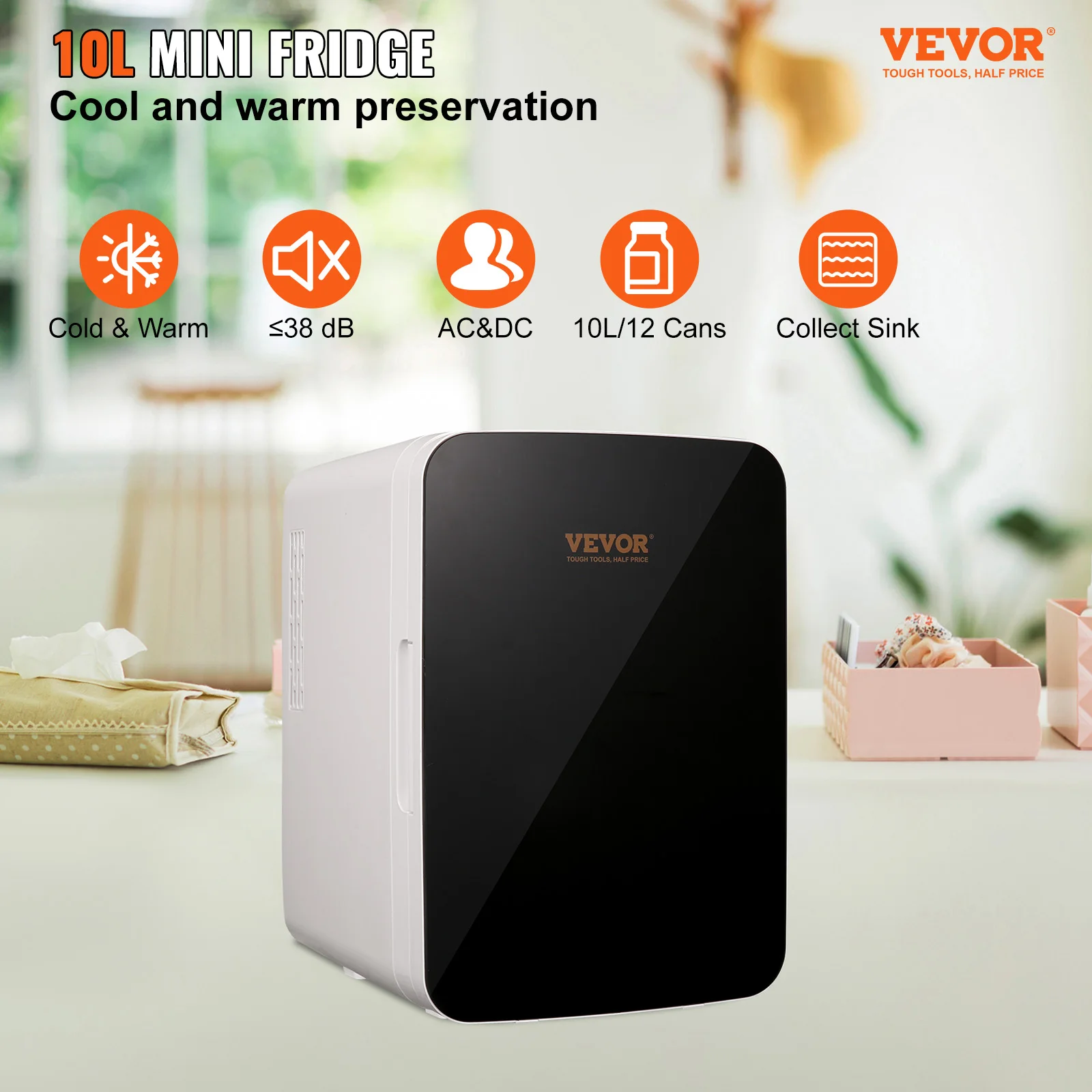 VEVOR 10L Car Refrigerator Mini Portable Skincare Fridge Cooling Freezer Food Drink Storage Box Container for Home Car Bar Use