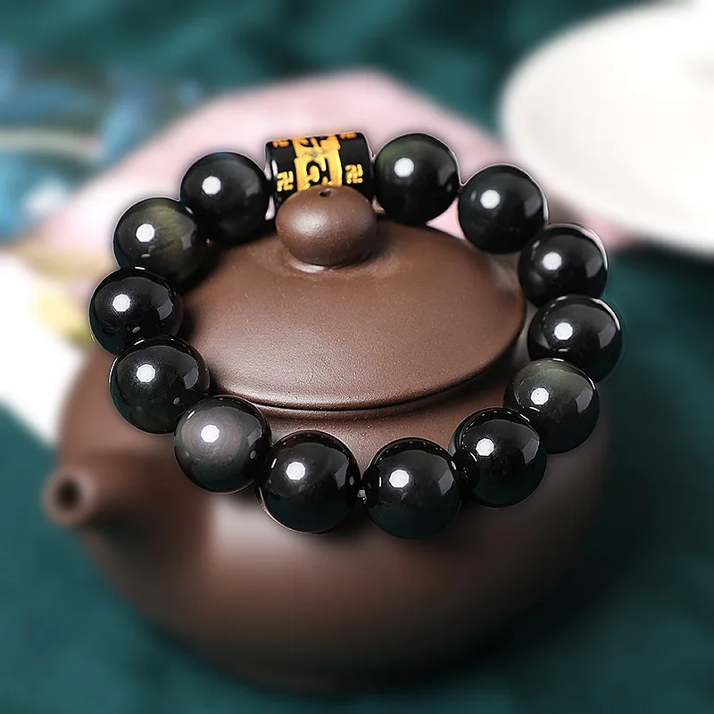 

Natural Obsidian Bracelet Wholesale Carved Six Words Mantra Men's Buddha Beads Bracelet Agate Crystal Gold Obsidian Men's