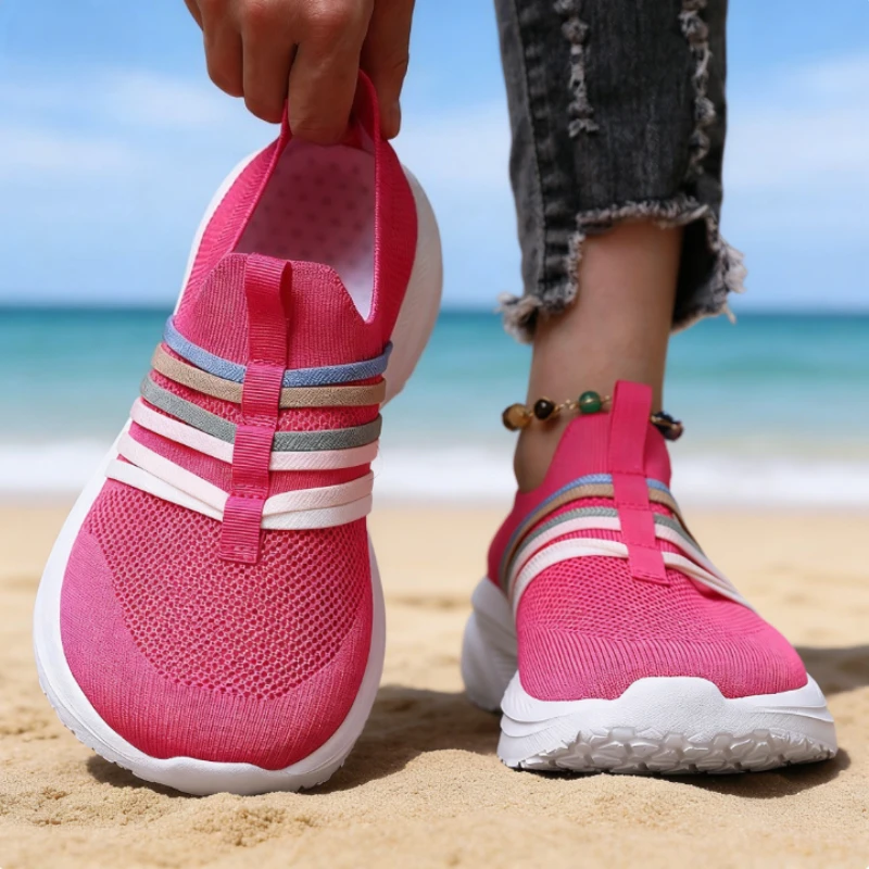 

New Wide Toe Rose Red Shoes for Women Comfortable One-Step on Casual Sneakers Delicate Rainbow Pink Shoes Soft Sole Travel Shoes