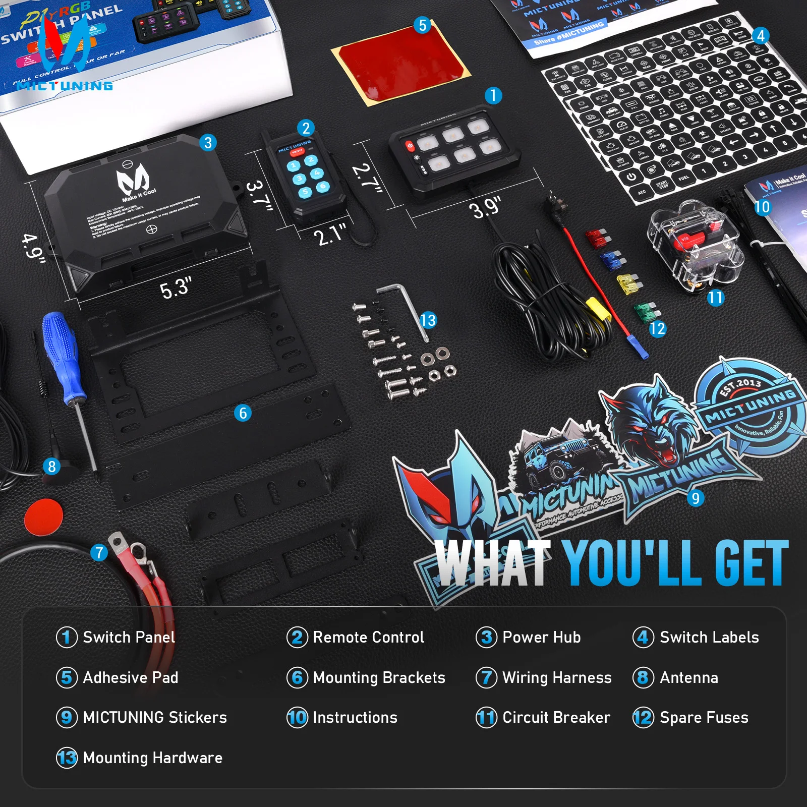 MICTUNING P1Y+6 Gang Switch Panel with Wireless APP Remote Control,Long Range 230FT Up to 5-Panels Simultaneously For Truck RV